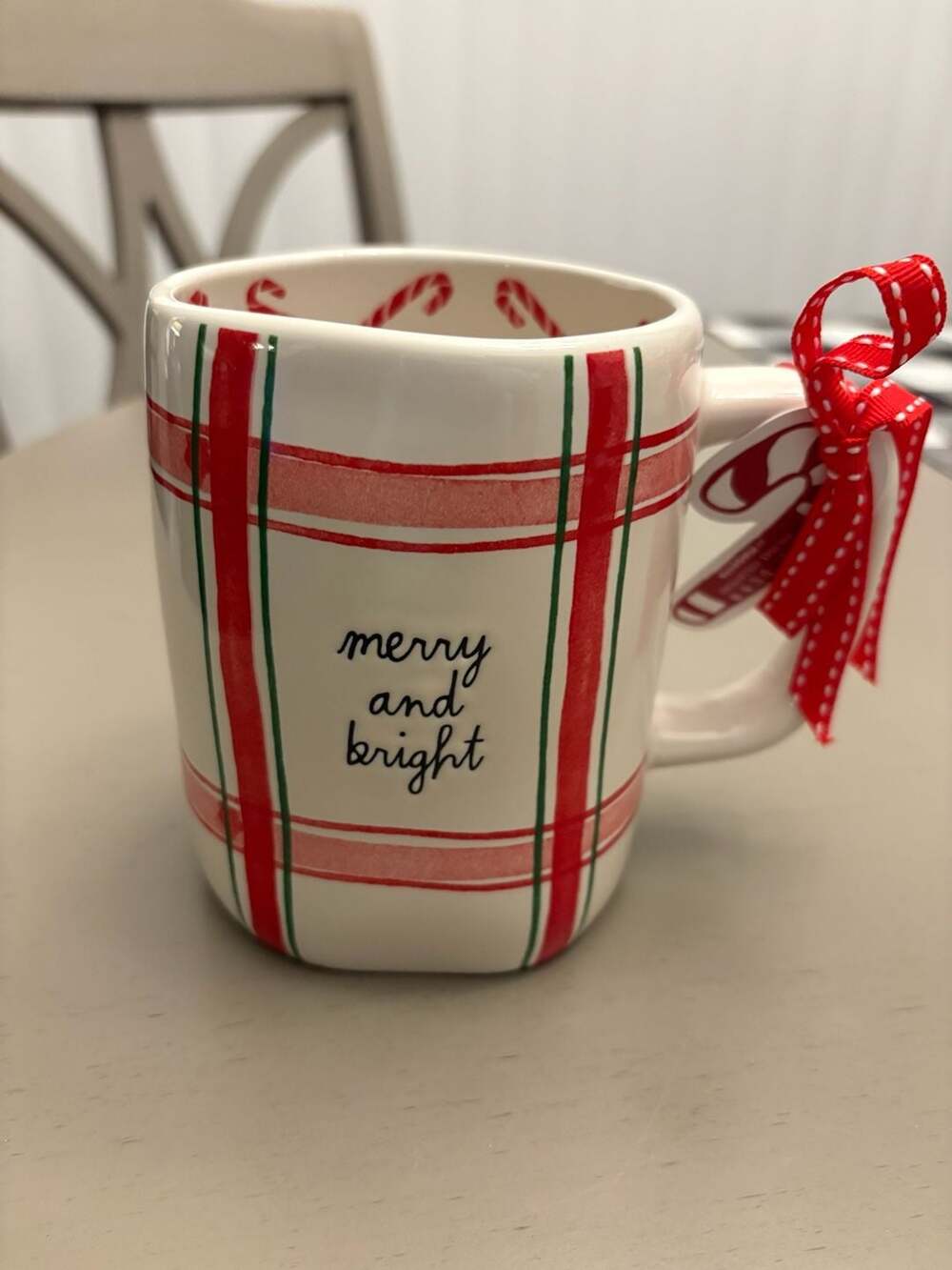 Rae Dunn Merry And Bright Mug Red White Plaid C